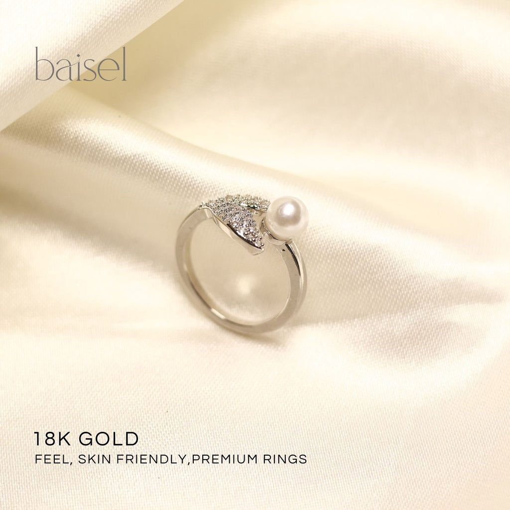 Leaf & Pearl Open Ring