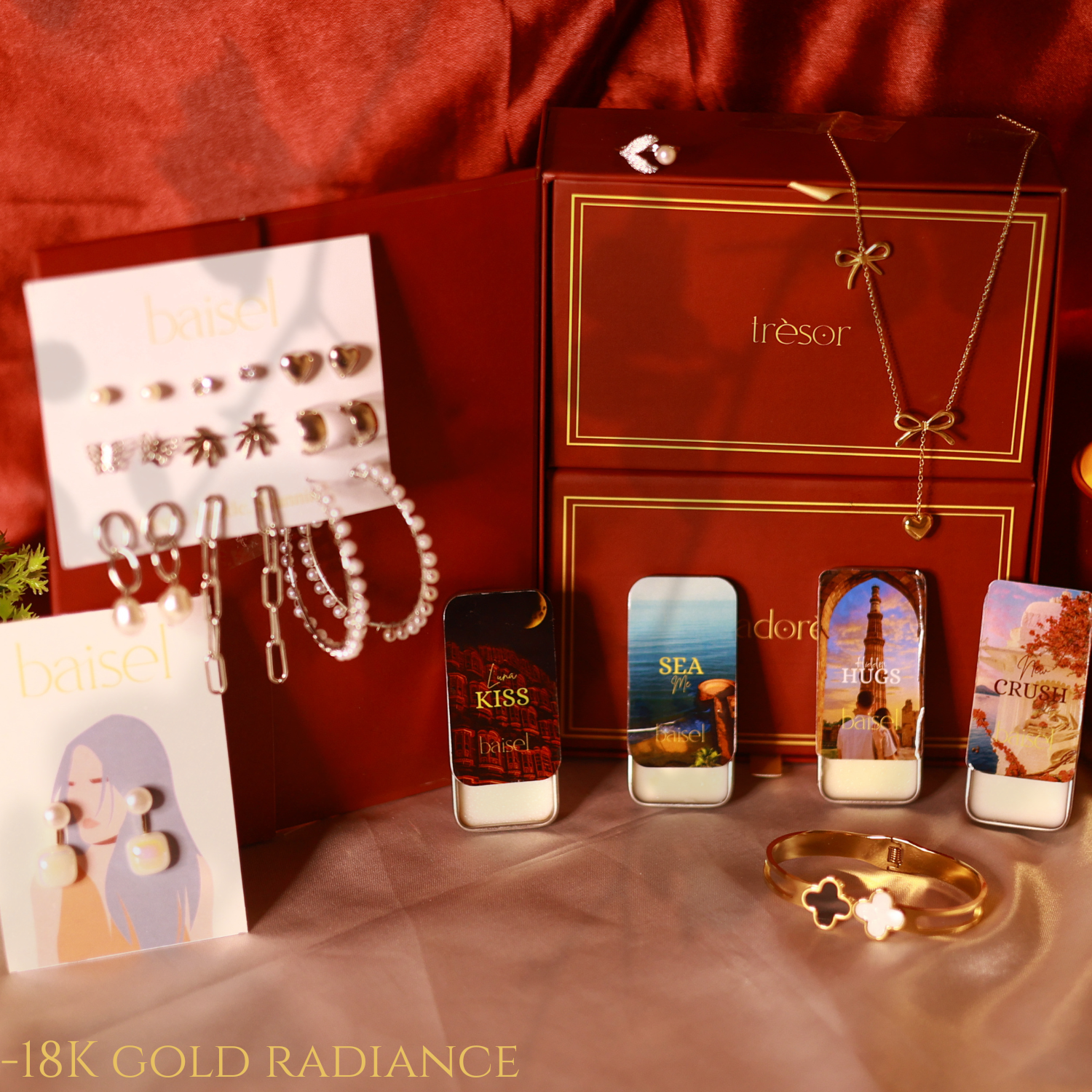 Clover Charm Luxe Jewelry Gift Hamper – Gold & Silver Combo with Solid Perfumes for Women