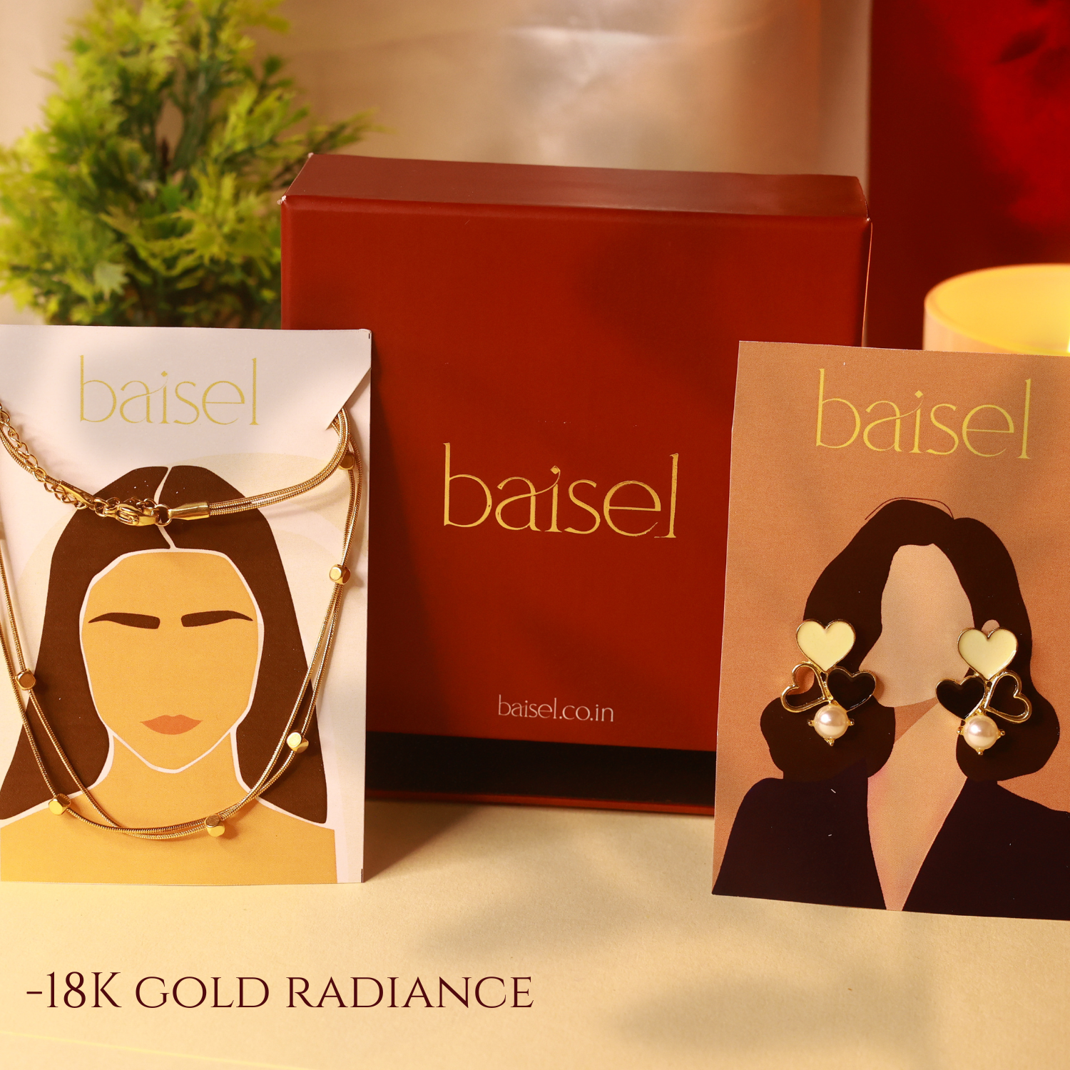 Golden Love Duo – Double Layer Pendant & Trio Heart Studs Gift Set