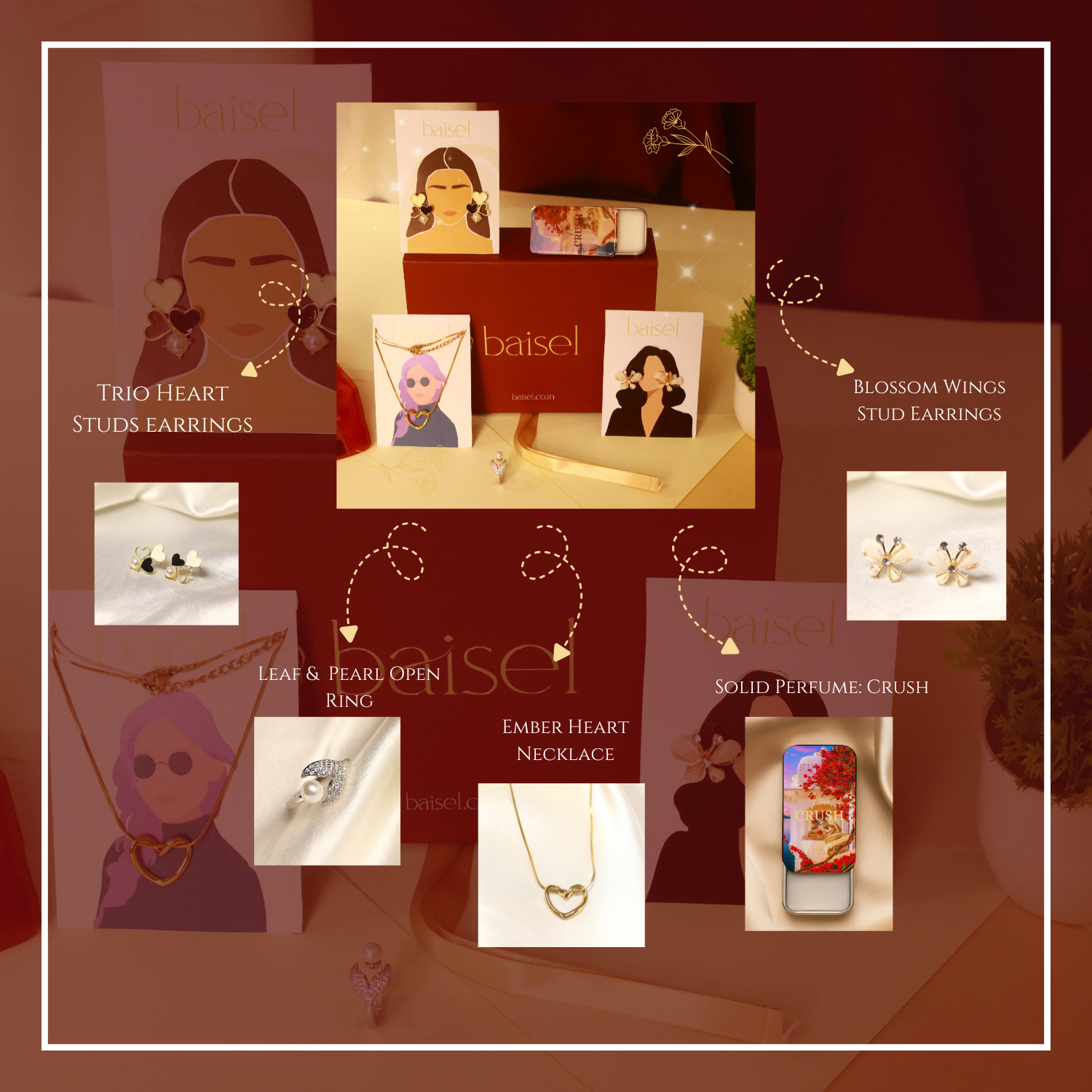 Heart & Blossom Gift Hamper – Jewelry & Solid Perfume Luxury Set for Her