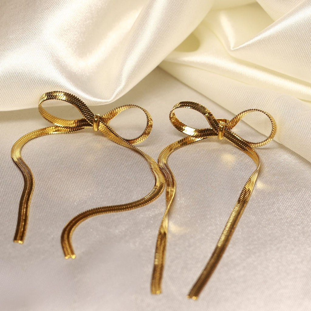 Victoria's Golden Bow Drop Earrings