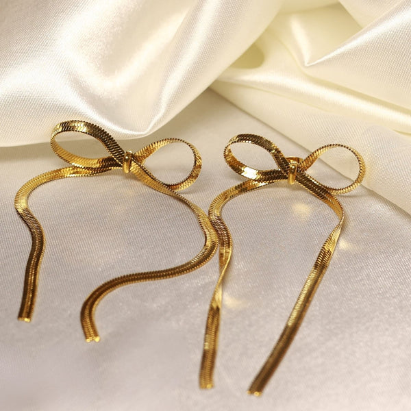 Victoria's Golden Bow Drop Earrings