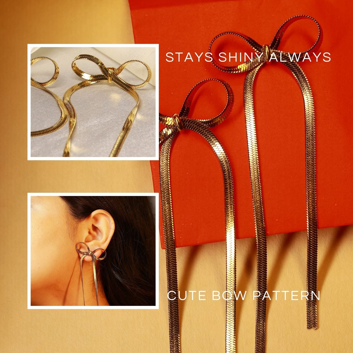 Golden Bow Drop Earrings