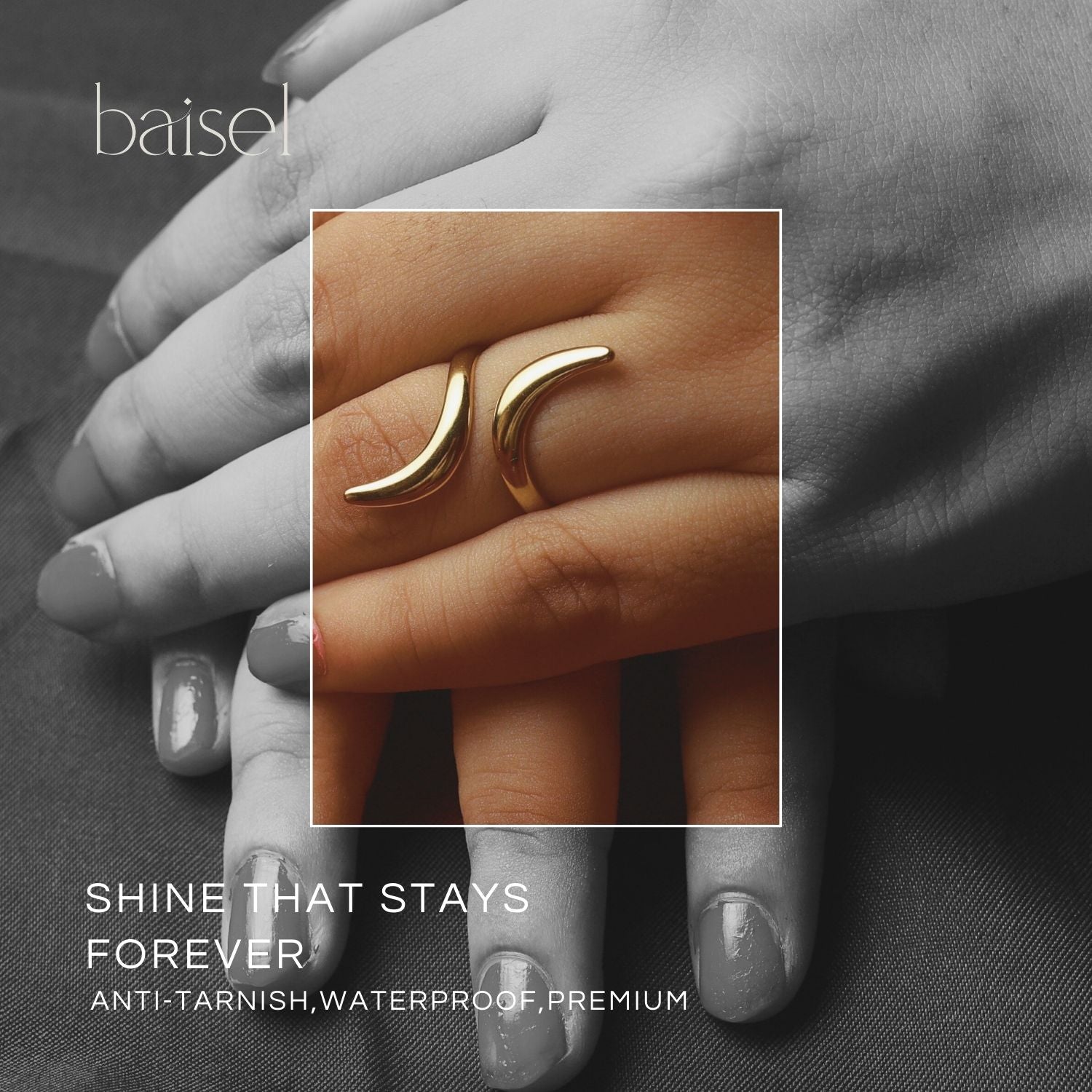 Golden Crescent Finger Ring