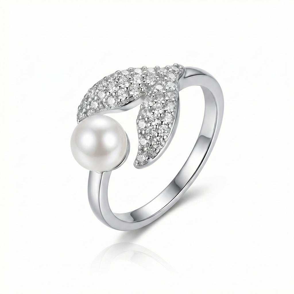 Leaf & Pearl Open Ring
