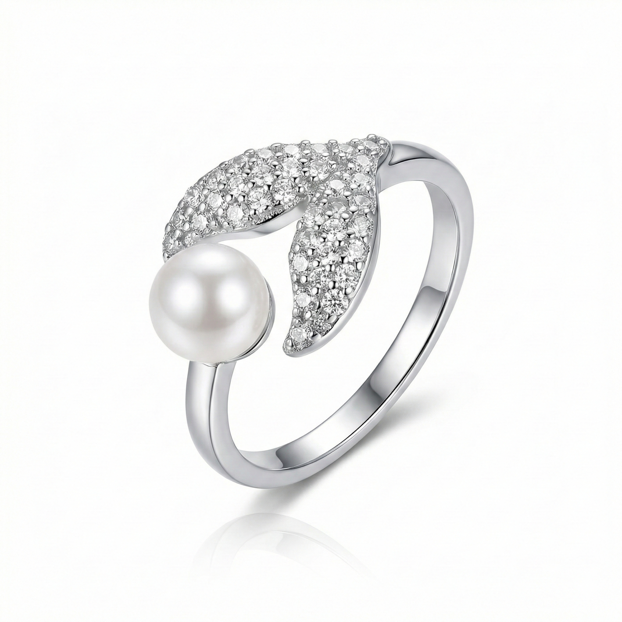 Leaf & Pearl Open Ring