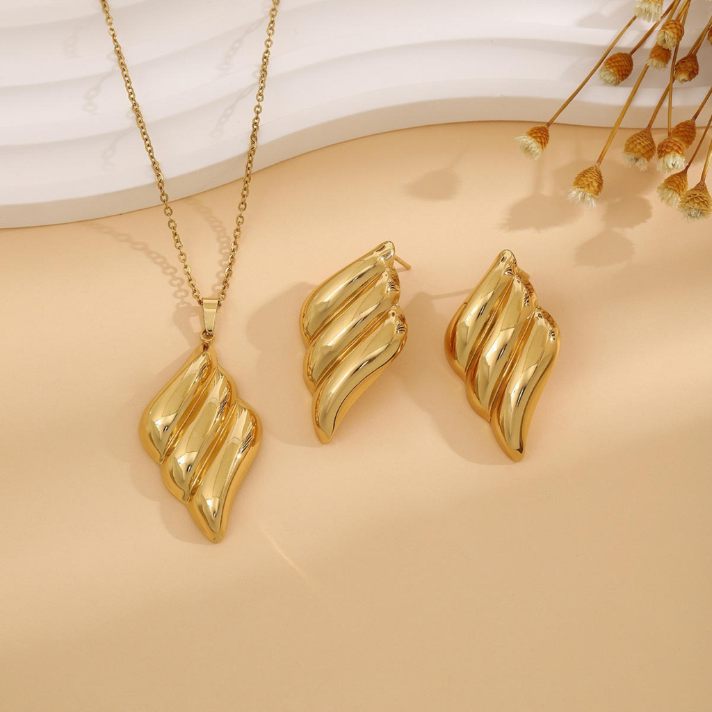 Sculpted Wave Necklace & Earring Set
