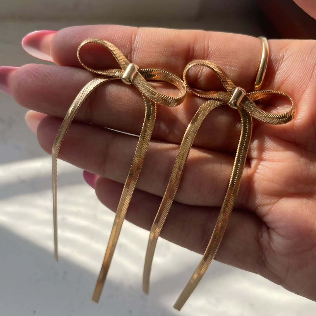 Victoria's Golden Bow Drop Earrings