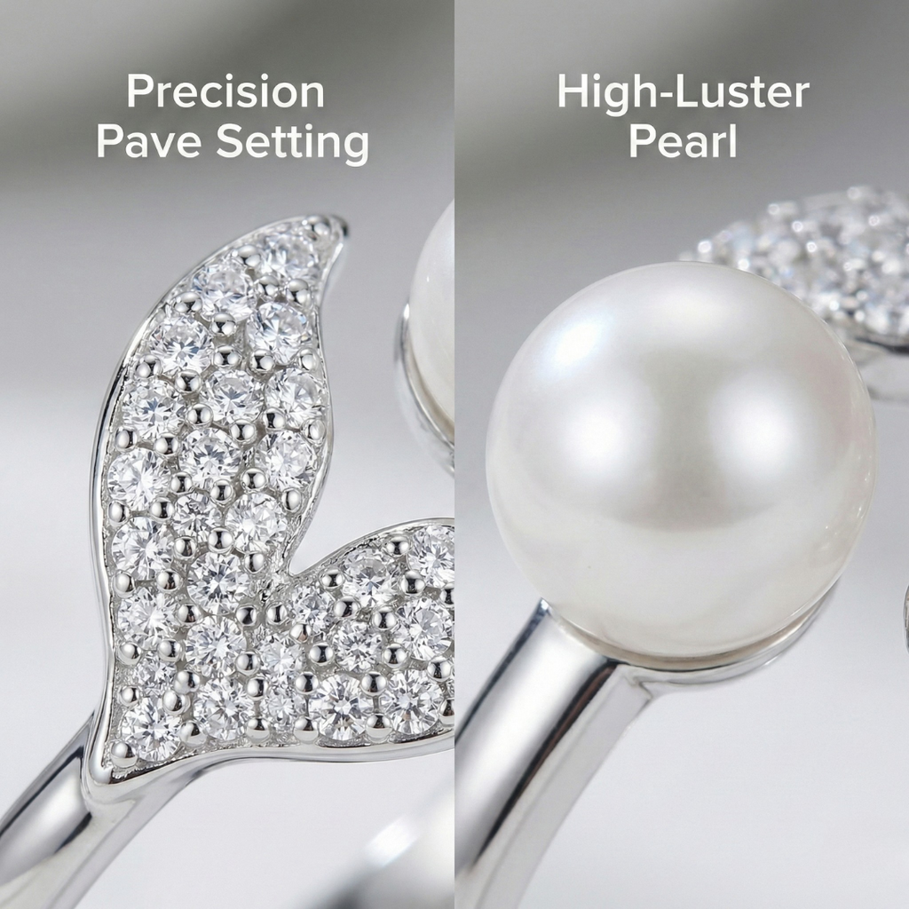 Leaf & Pearl Open Ring