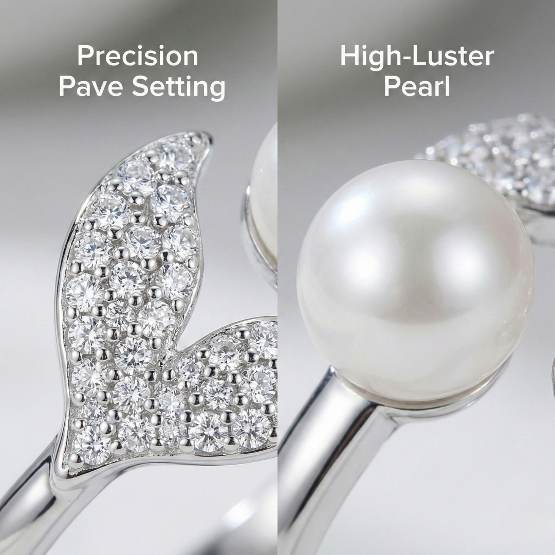 Leaf & Pearl Open Ring