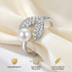 Leaf & Pearl Open Ring