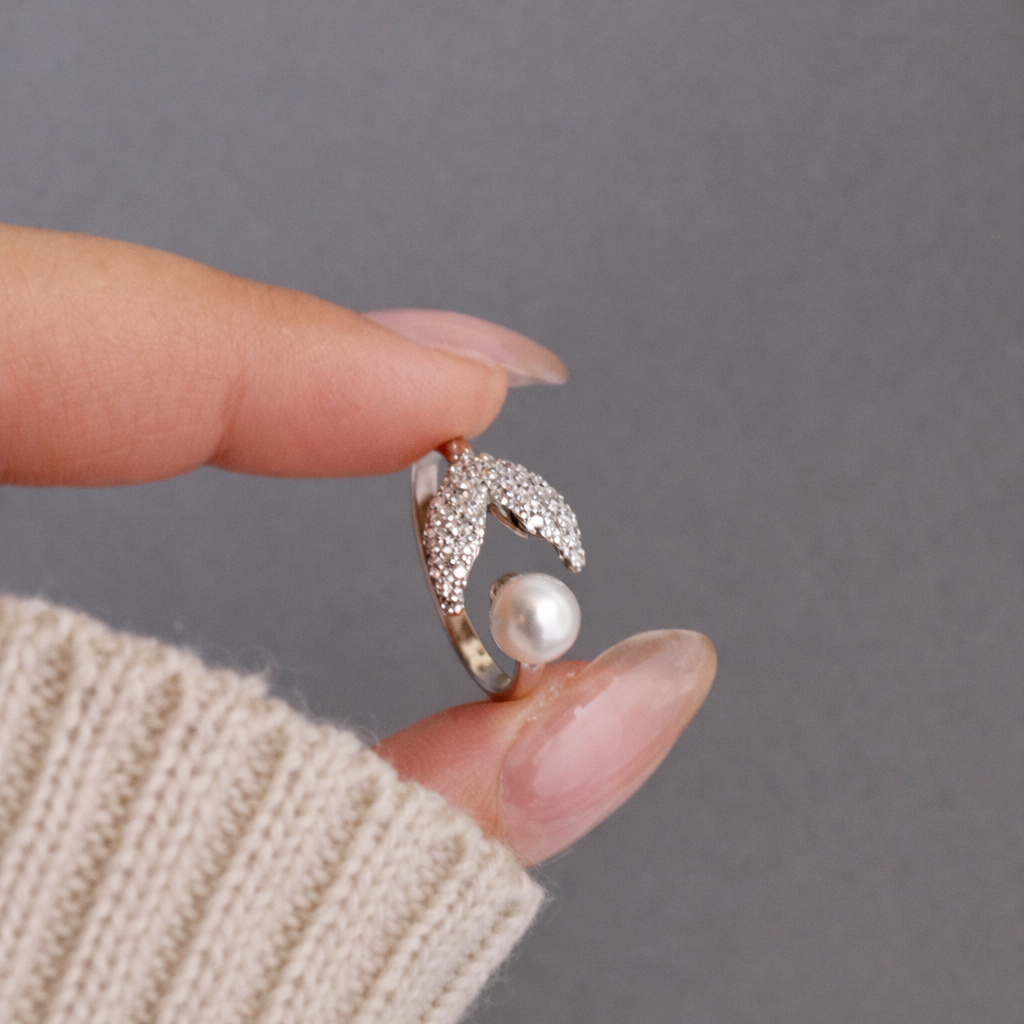 Leaf & Pearl Open Ring